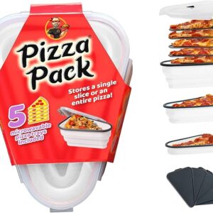 Contenedor de Pizza Plegable y Reutilizable – Recipiente de Silicona para Guardar Sobras de Pizza – Incluye 5 Bandejas Divisoras para Microondas – Libre de BPA y Ahorrador de Espacio