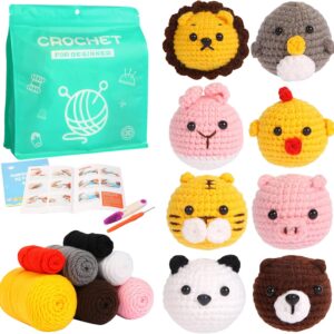 Kit de Crochet para Principiantes - Set Completo para Crear 8 Animalitos Amigurumi