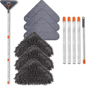Mopa de Limpieza Triangular 360° – Kit Extensible con 6 Almohadillas de Microfibra y Chenilla