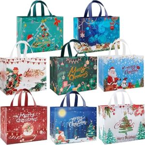 Pack de 8 Bolsas de Regalo Navideñas Reutilizables - Bolsas Grandes No Tejidas con Asas (12.8" x 9.8")