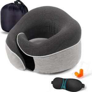 Set de Viaje 3 en 1 - Almohada Cervical para Cuello, Antifaz Acolchado y Tapones para Oídos
