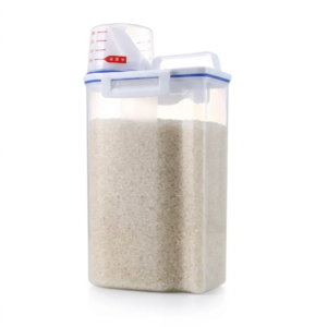 Contenedor de Arroz Asvel (2.1 L) con Pico Vertedor y Taza Medidora – Dispensador Hermético para Cereales y Granos – Diseño Slim para Puerta de Nevera o Despensa