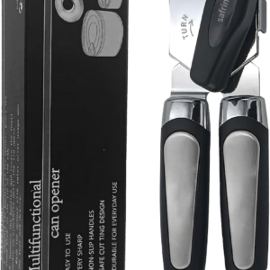 Abrelatas Multifuncional Profesional safring® – Cortador Lateral con Borde Seguro y Mango Antideslizante – Abridor de Botellas Integrado – Diseño Duradero de Acero Inoxidable y Empaque de Lujo