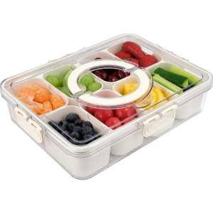 Contenedor Organizador de Snacks y Frutas - Caja Acrílica con 8 Compartimentos Extraíbles y Asa
