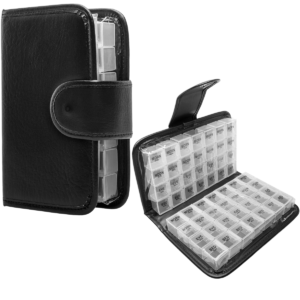 Organizador de Medicamentos tipo Agenda Premium – Estuche de Cuero Sintético Negro (Semanal)
