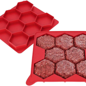 Molde Hexagonal de Silicona para Hamburguesas – Prensa y Contenedor 7 en 1 para Congelar