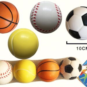 Pack de 4 Pelotas Antiestrés Romaba - Set Deportivo de Espuma (Fútbol, Básquet, Béisbol y Tenis)