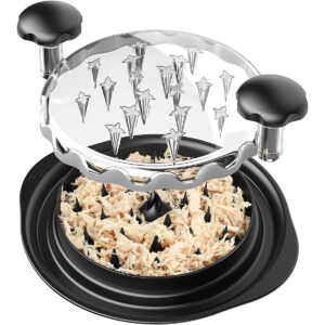 Desmenuzador de Pollo y Carne Profesional (9.84 pulgadas) – Triturador Giratorio Manual con Base Antideslizante – Utensilio de Cocina para Comida Saludable – Negro