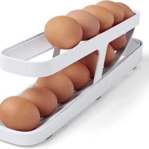 Dispensador de Huevos para Nevera – Organizador de 2 Niveles con Diseño de Rodamiento Automático – Sin BPA y Apto para Lavavajillas (14.2" x 3.4" x 4.1")