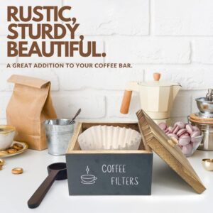 Organizador de Filtros de Café de Madera Rústica con Cuchara Medidora - Set Estación de Café