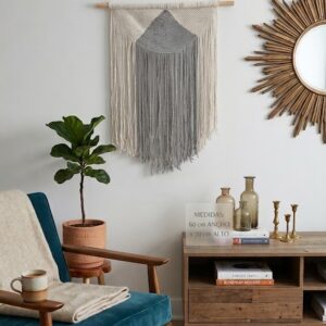 Tapiz de Macramé Boho Moderno - Decoración de Pared con Diseño de Diamante (24x28")