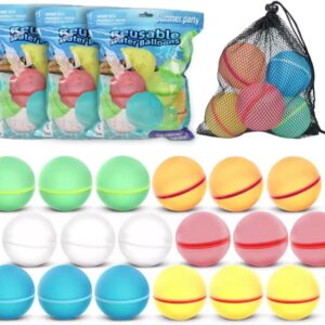 Mega Pack de 12 Globos de Agua Reutilizables Happy Water Bomb | Bombas de Agua de Silicona de Llenado Rápido | Juguete de Verano para Equipos y Fiestas | Autosellantes y Suaves para Niños 3-12 Años