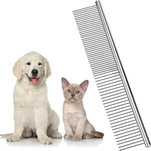 Peine de Grooming Profesional para Perros y Gatos | Acero Inoxidable de Alta Resistencia (Stainless Steel) | Peine de Doble Espaciado para Desenredar y Peinar | Herramienta de Estética Canina y Felina