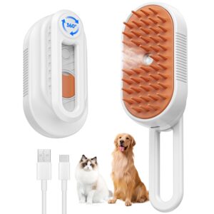 Cepillo Masajeador Eléctrico con Spray de Vapor Blanco | Peine de Aseo Profesional Recargable para Gatos y Perros | Humidificador de Pelo Antiestático con Mango Ergonómico