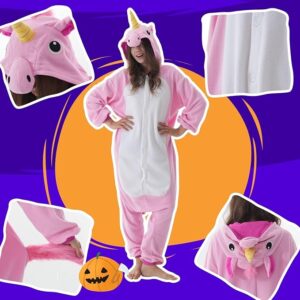 Pijama de Unicornio Kigurumi Rosa Talle M | Enterito de Peluche Térmico Suave para Adultos y Adolescentes | Disfraz de Una Pieza con Capucha y Cuerno | Ropa de Dormir Invierno Dica Store