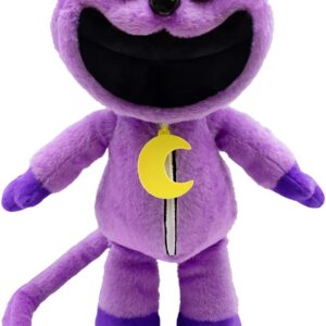 Peluche de Gato Morado Megan Horror | Muñeco de Peluche con Sonrisa de Boca Grande | Juguete de Gato Monstruo Lila Suave | Inspirado en Personajes de Terror Viral | Regalo Coleccionable para Niños