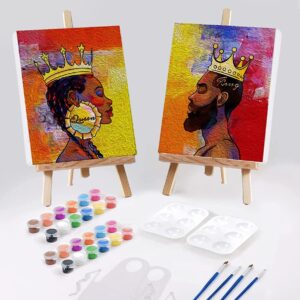Kit de Pintura Acrílica Completo para Parejas Queen & King | Set de Arte DIY con 2 Lienzos Pre-Impresos, Caballetes de Madera, Pinturas y Pinceles | Actividad de Arte para Adultos y Citas en Casa Dica Store