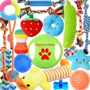 Pack de 18 Juguetes para Perros y Cachorros | Kit Completo de Entrenamiento y Dentición | Incluye Cuerdas, Pelotas, Mordedores y Juguetes con Sonido | Set de Regalo Premium