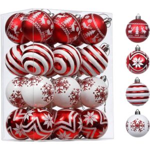 Christmas Ball Ornaments 24 Pack Shatterproof Tree Hanging Decoration Red and White