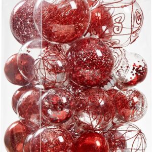 Christmas Ball Ornaments 16 Pack Large Clear Red Glitter Shatterproof Tree Decoration