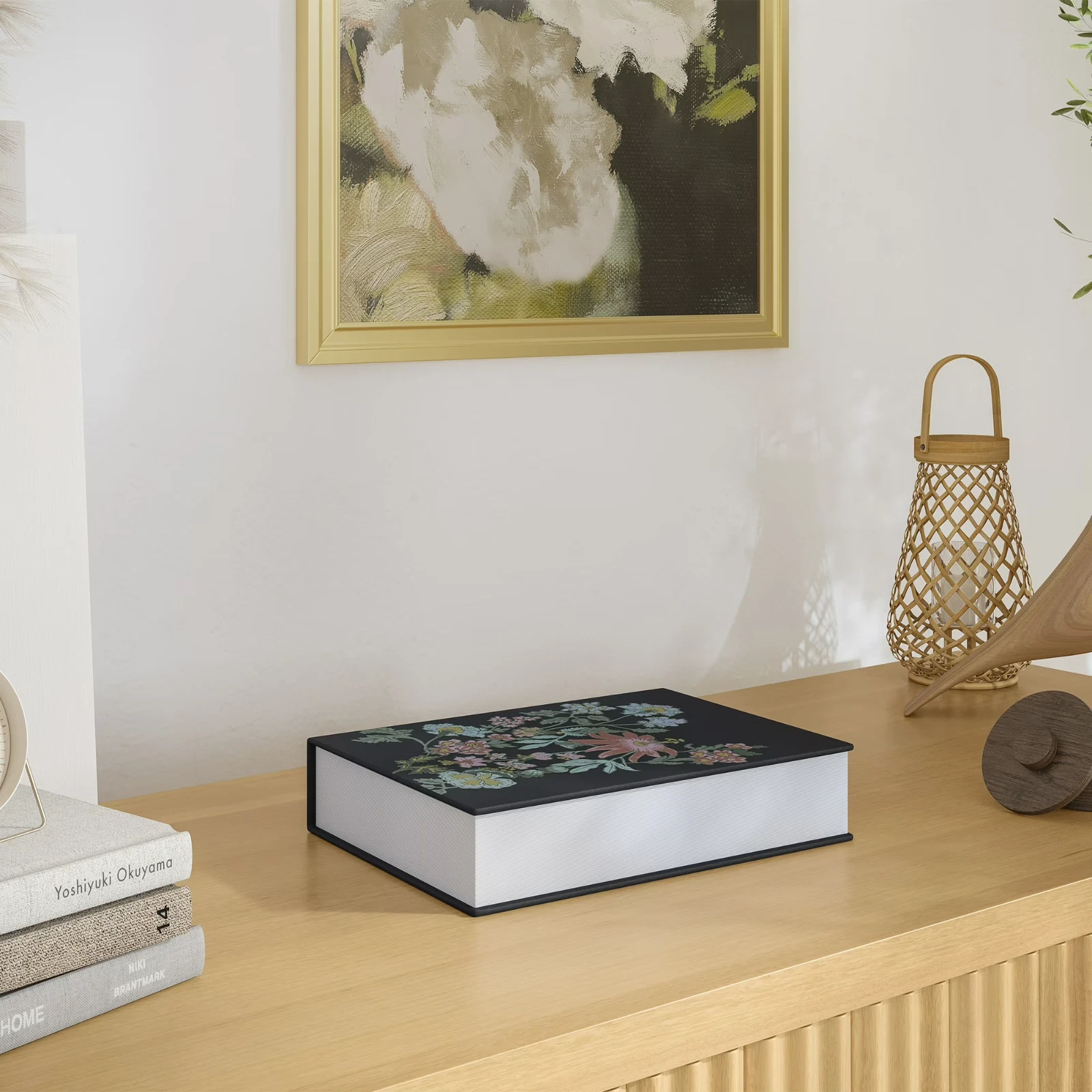Beautiful by Drew Barrymore Floral Faux Book Decorative Storage Box Black 7x9 - Image 6