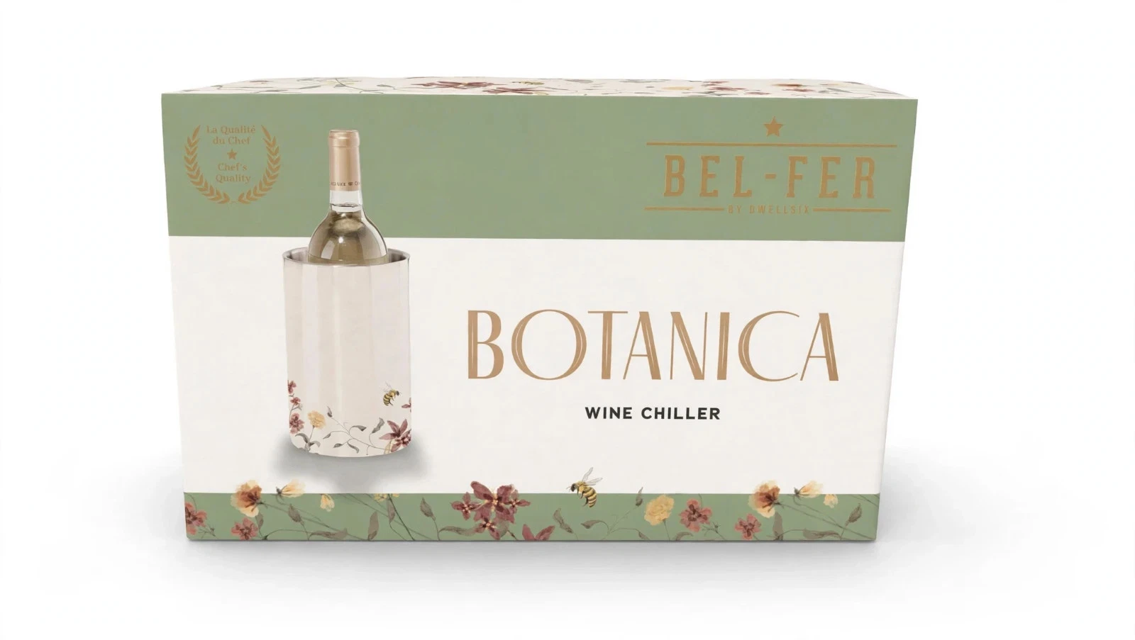 Dwell Six Botanica Wine Chiller Stainless Steel Floral Bee Gift Box BEL-FER BT-WC007