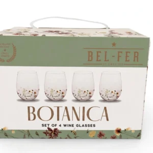 Stemless Wine Glasses Set of 4 Dwell Six Botanica Floral Bee New in Box