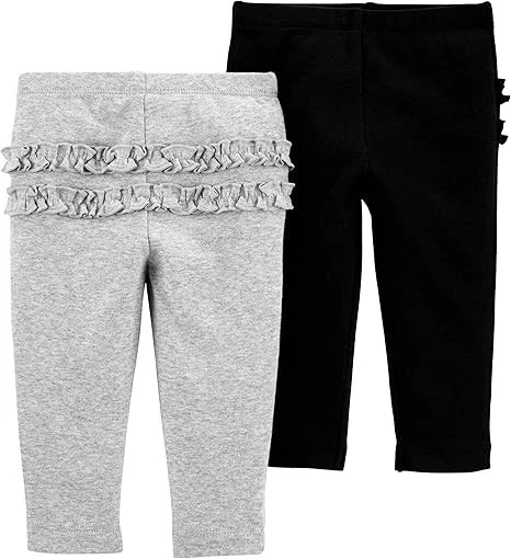 Carters 18 Months Baby Toddler Girl 2-Pk Ruffle-Detail Cotton Pants Grey & Black