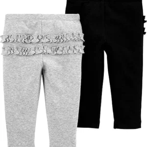 Carters 12 Months Baby Toddler Girl 2-Pk Ruffle-Detail Cotton Pants Grey & Black