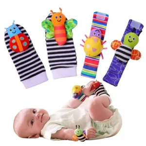 Baby Rattle Socks & Wrist Rattles Set 4 Pcs — Foot Finder Sensory Toy for Infants